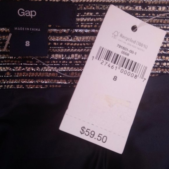 NWT GAP Metallic Tweed Mini Skirt Navy Blue & Metallic Silver Thread Size 8 - Picture 6 of 7